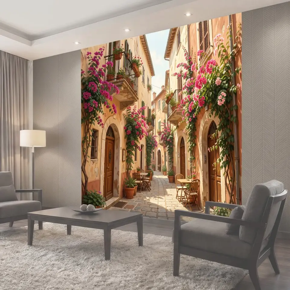 Фотообои Уютная средиземноморская улочка с цветами
