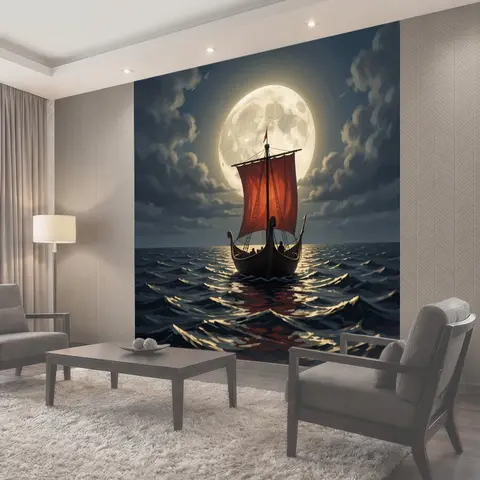 Фотообои Корабль под луной в море