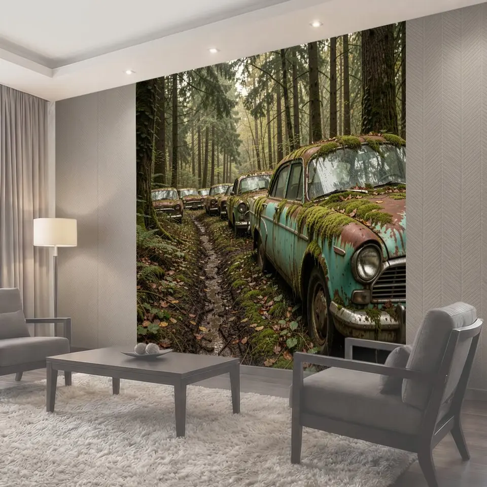 Фотообои Заброшенные автомобили в лесу