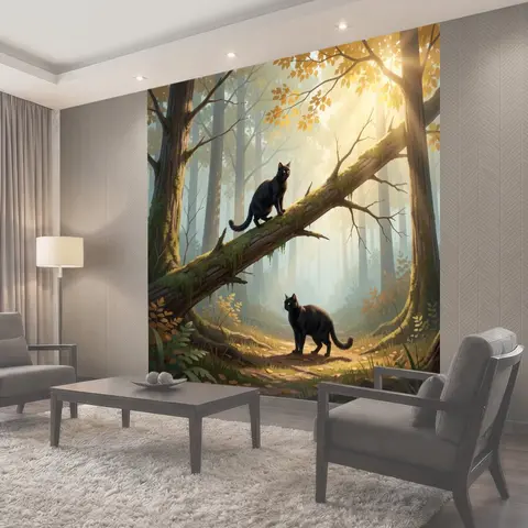 Фотообои Черные кошки в лесу