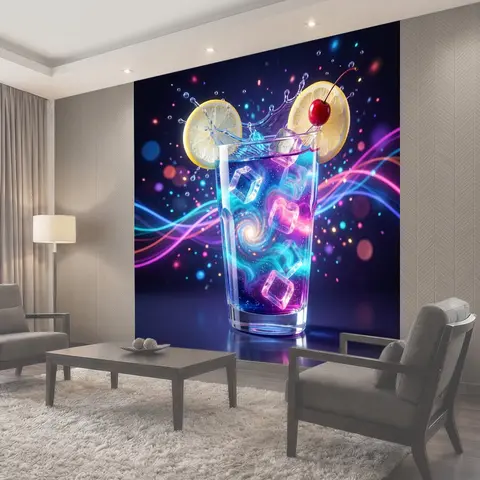 Фотообои Неоновый коктейль с цитрусом и вишней