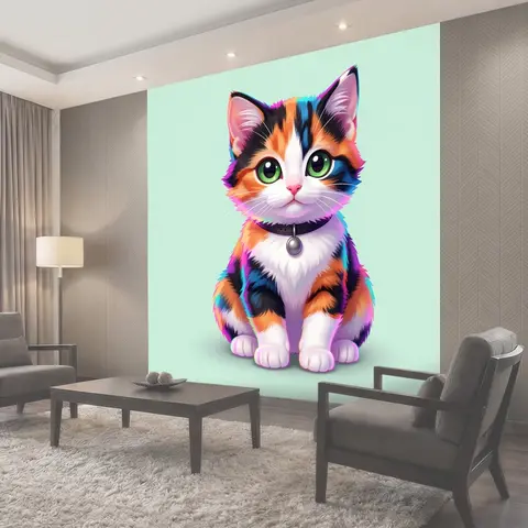 Фотообои Яркий каликo-котенок с колокольчиком