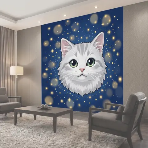 Фотообои Серебристый кот с сиянием