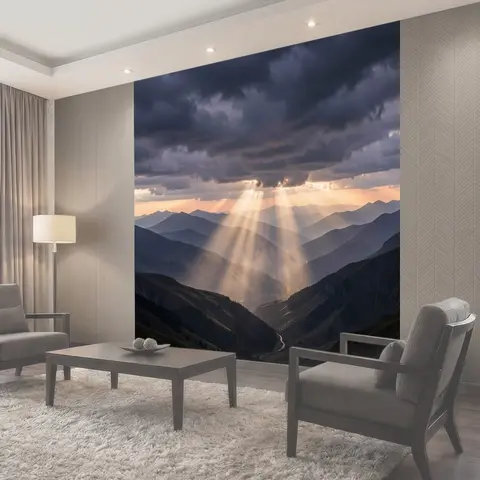 Фотообои Горные вершины под лучами солнца