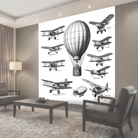 Фотообои Ретро летательные аппараты и дирижабль