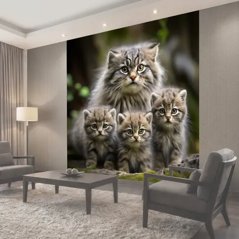Фотообои Дикий кот Манул и котята Дикий, семейство Кот, кошка, котята