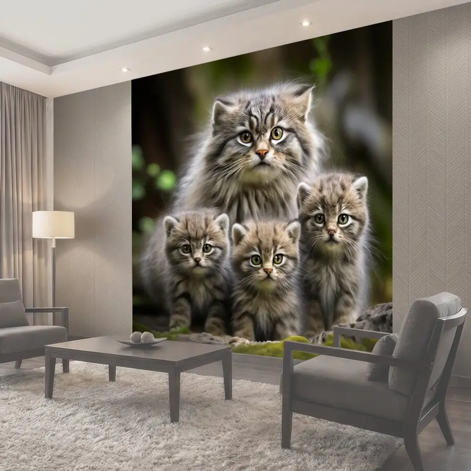 Фотообои Дикий кот Манул и котята Дикий, семейство Кот, кошка, котята