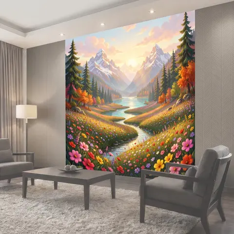 Фотообои Горная долина с цветами