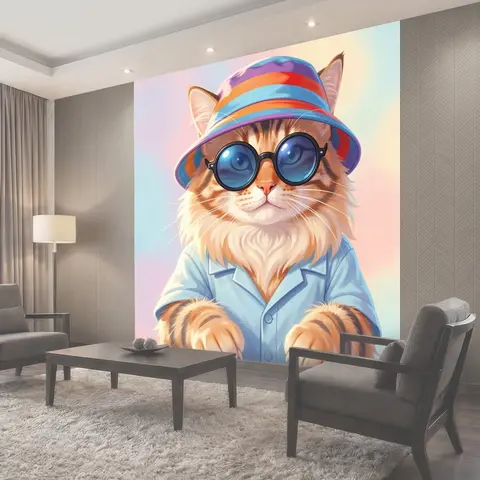 Фотообои Кот в очках и шляпе