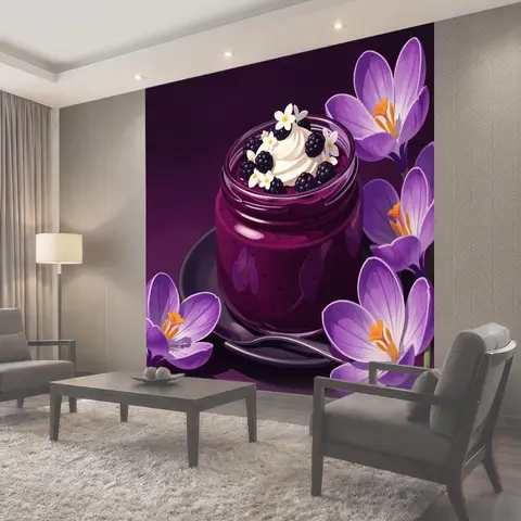 Фотообои Сладкий десерт с ежевикой и крокусами