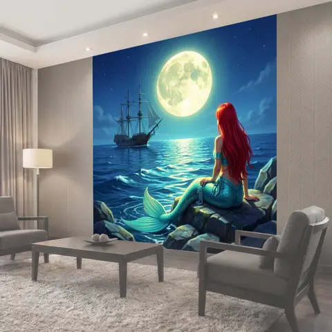 Фотообои Русалка у моря под луной