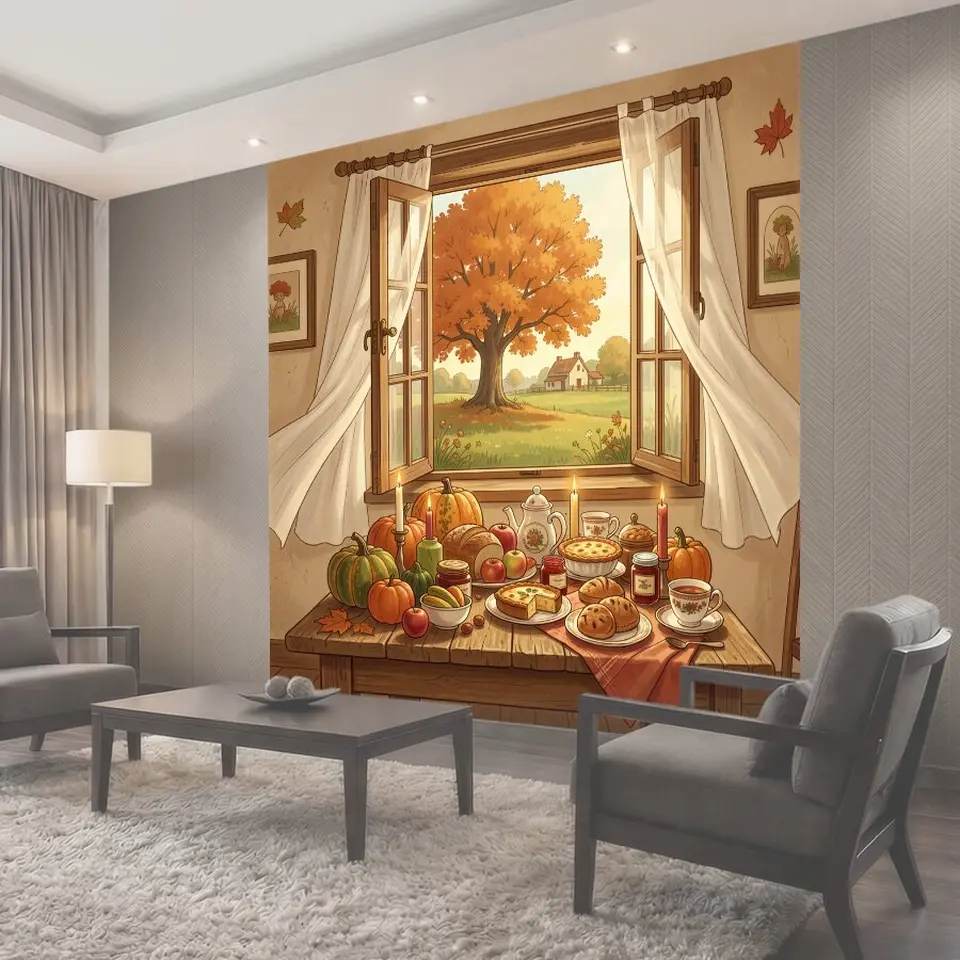 Фотообои Осенний вид из окна