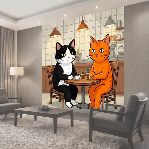 Фотообои Два кота в кофейне