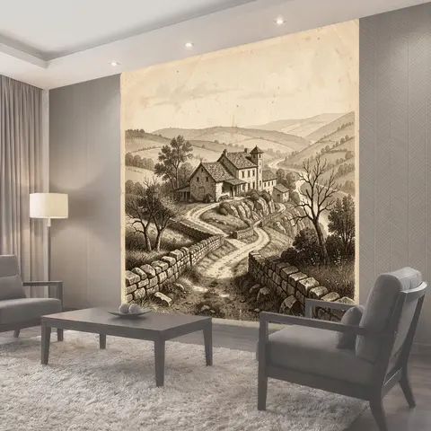 Фотообои Деревенская усадьба на пригорке