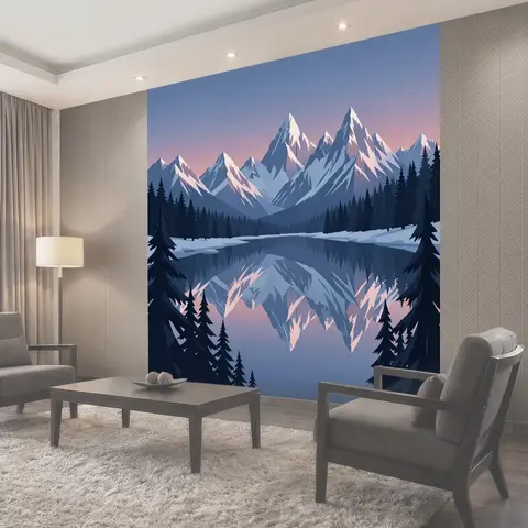 Фотообои Горный пейзаж с отражением гор