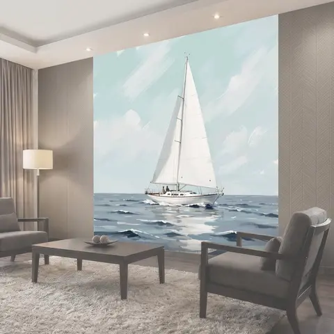 Фотообои Парусная яхта в открытом море