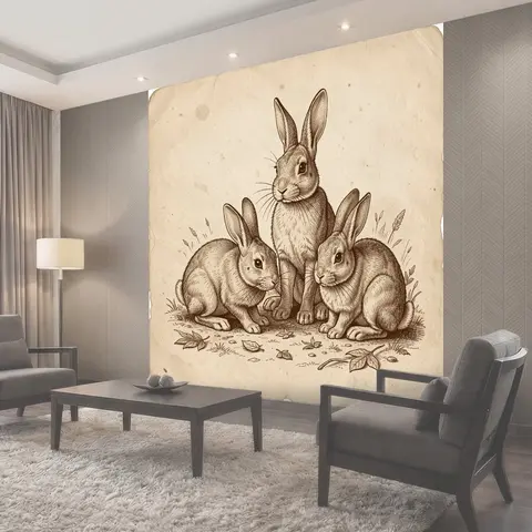 Фотообои Три зайца среди листвы