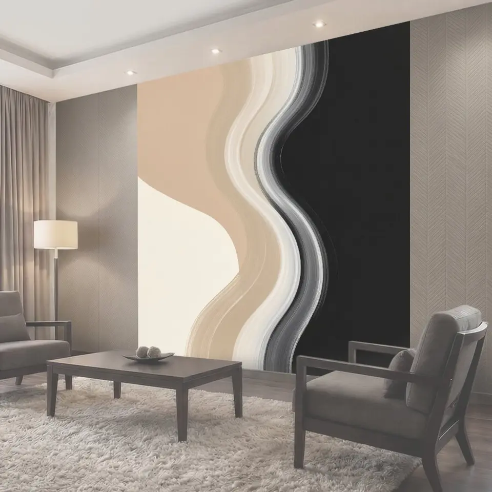 Фотообои Абстрактные волны в бежево-черном