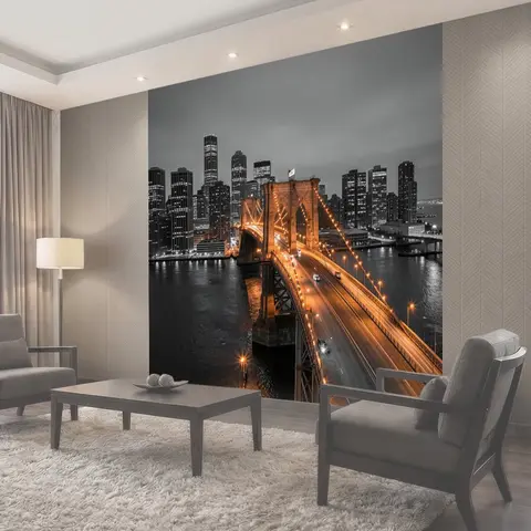 Фотообои Ночной Бруклинский мост и мегаполис