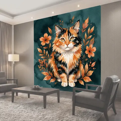 Фотообои Лисий кот с осенними листьями