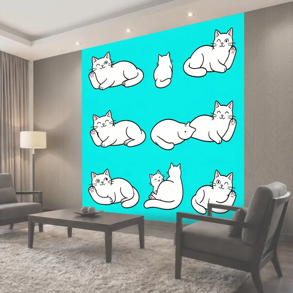 Фотообои Белые коты на бирюзовом фоне