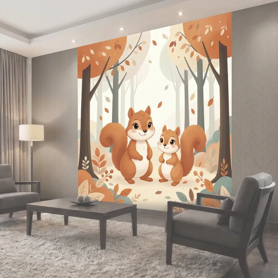 Фотообои Две белки в осеннем лесу