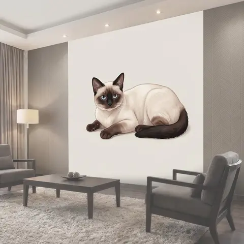 Фотообои Сиамский кот лежит на бежевом фоне