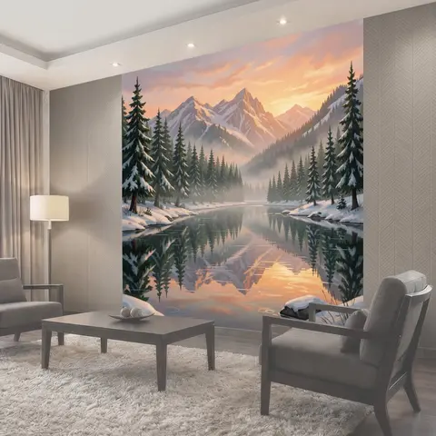 Фотообои Горный пейзаж с лесным озером