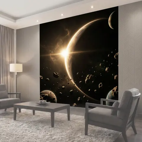 Фотообои Космос с планетой и астероидами