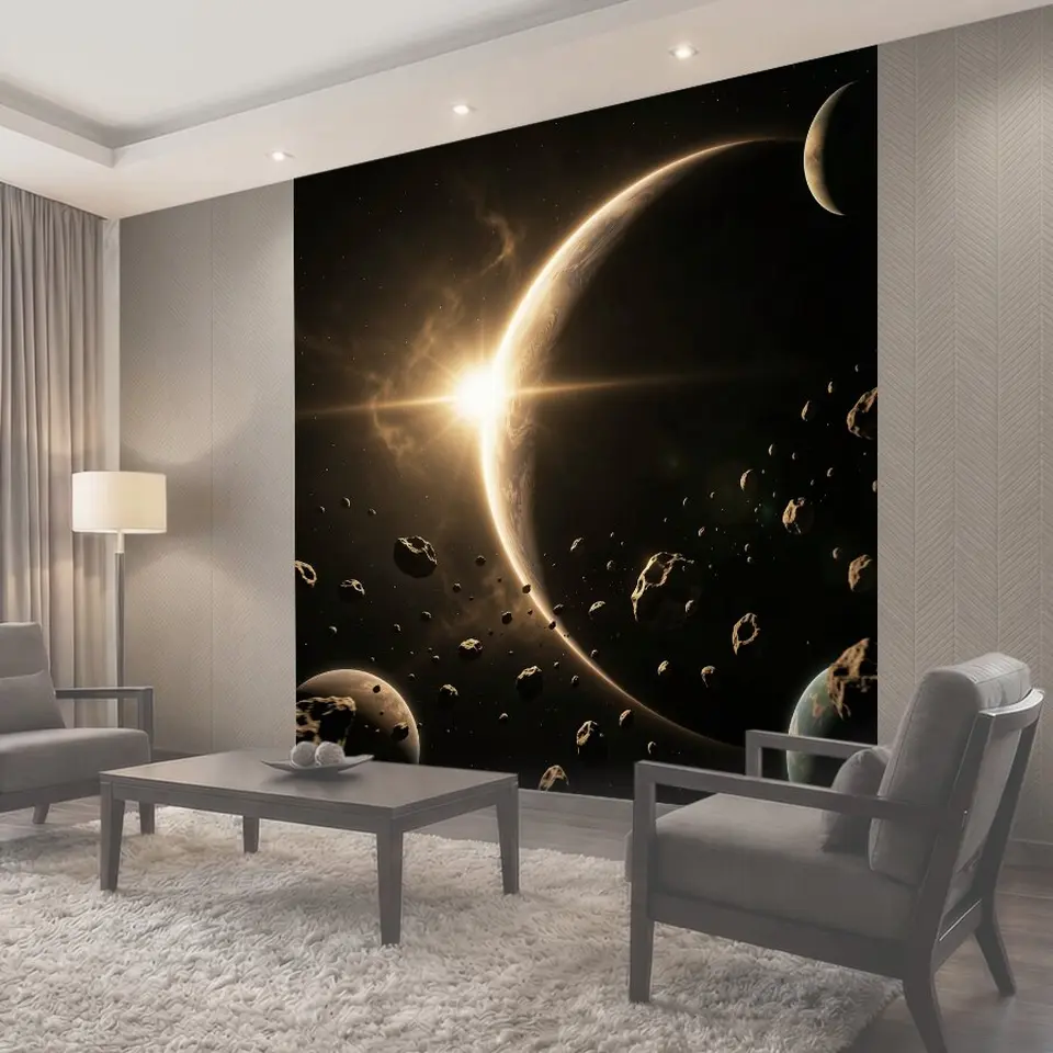 Фотообои Космос с планетой и астероидами