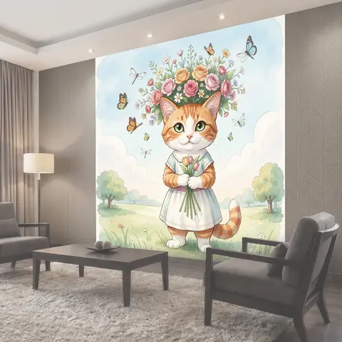 Фотообои Котенок с цветочным венком