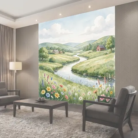 Фотообои Пасторальный пейзаж с рекой