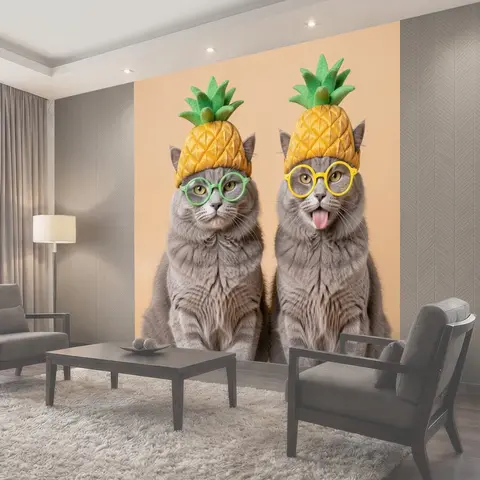 Фотообои Пара котов в экзотических шапках