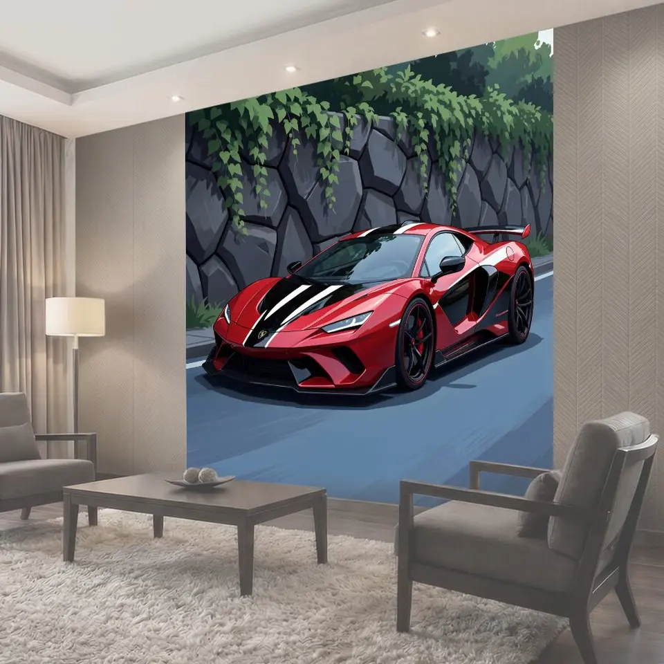 Фотообои Красный спортивный автомобиль на дороге