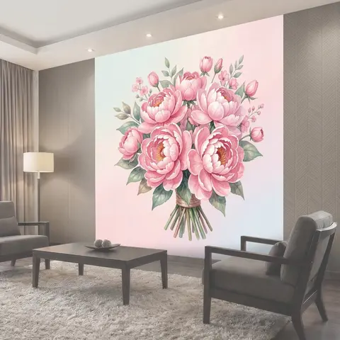 Фотообои Нежные розовые пионы в букете