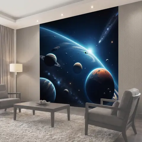 Фотообои Глубокий космос с планетами и кометами