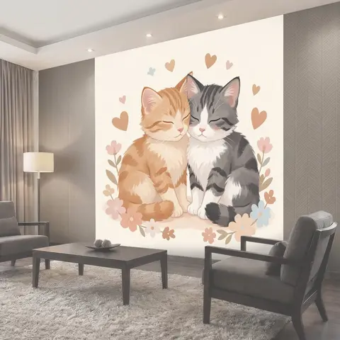 Фотообои Два спящих котёнка с цветами