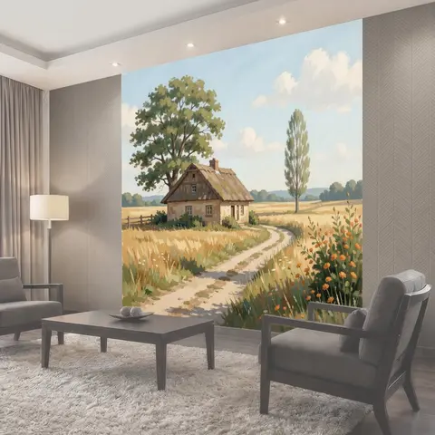 Фотообои Сельский дом среди полей