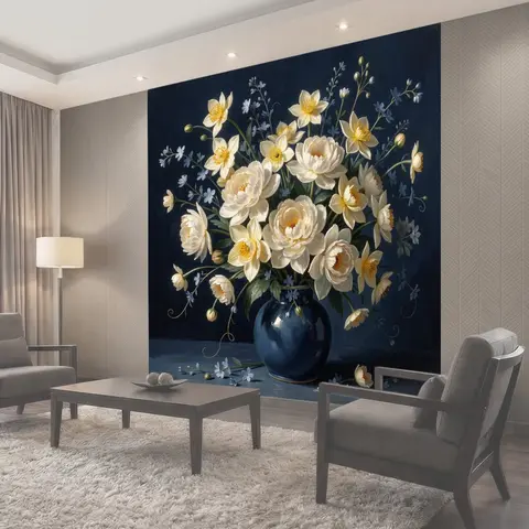 Фотообои Белые цветы в синей вазе