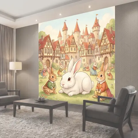 Фотообои Сказочный город с кроликами
