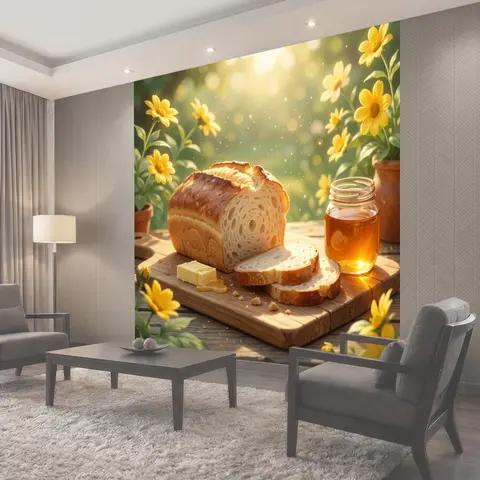 Фотообои Домашняя выпечка с мёдом и цветами