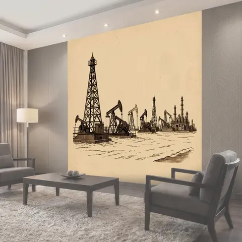 Фотообои Нефтяной промысел в сепии