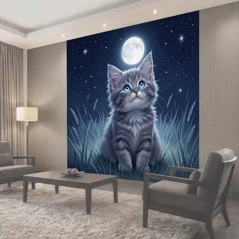 Фотообои Котёнок под полной луной