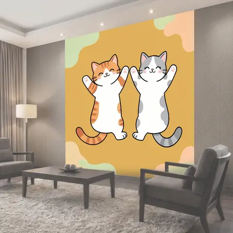 Фотообои Два милых котенка лапками вверх