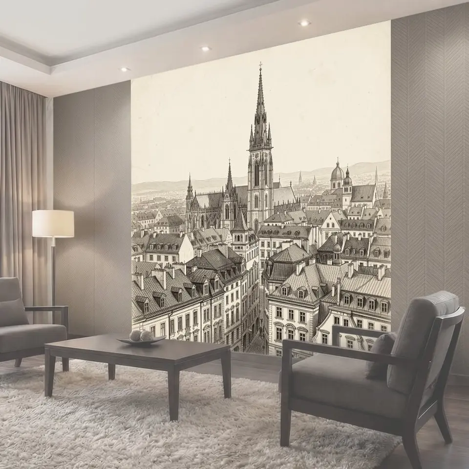 Фотообои Старинный европейский город с собором