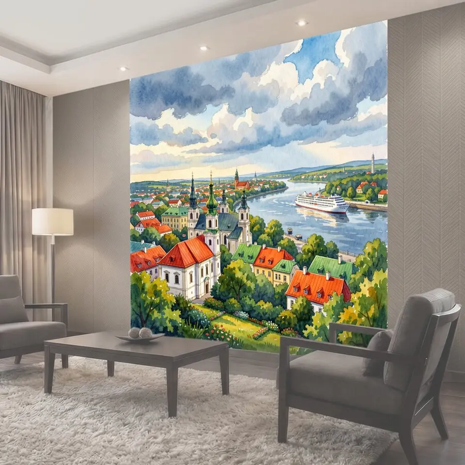 Фотообои Старинный город у реки