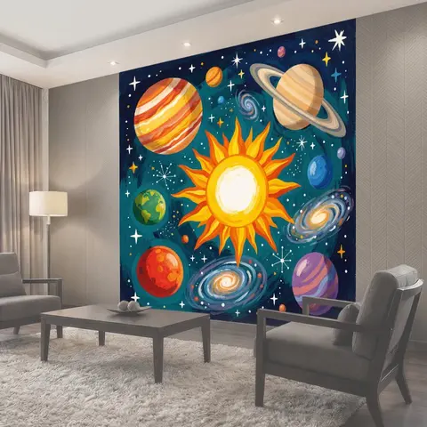 Фотообои Космическая система с солнцем и планетами