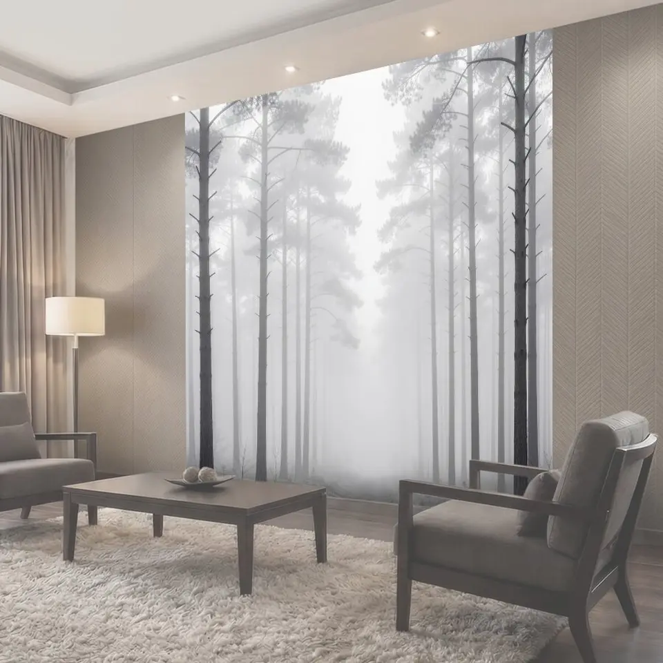 Фотообои Туманный сосновый лес