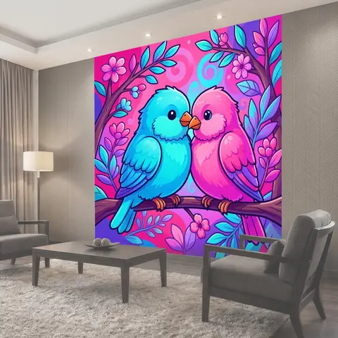 Фотообои Две птицы на цветущей ветке