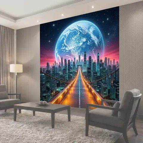 Фотообои Космический мегаполис и мост